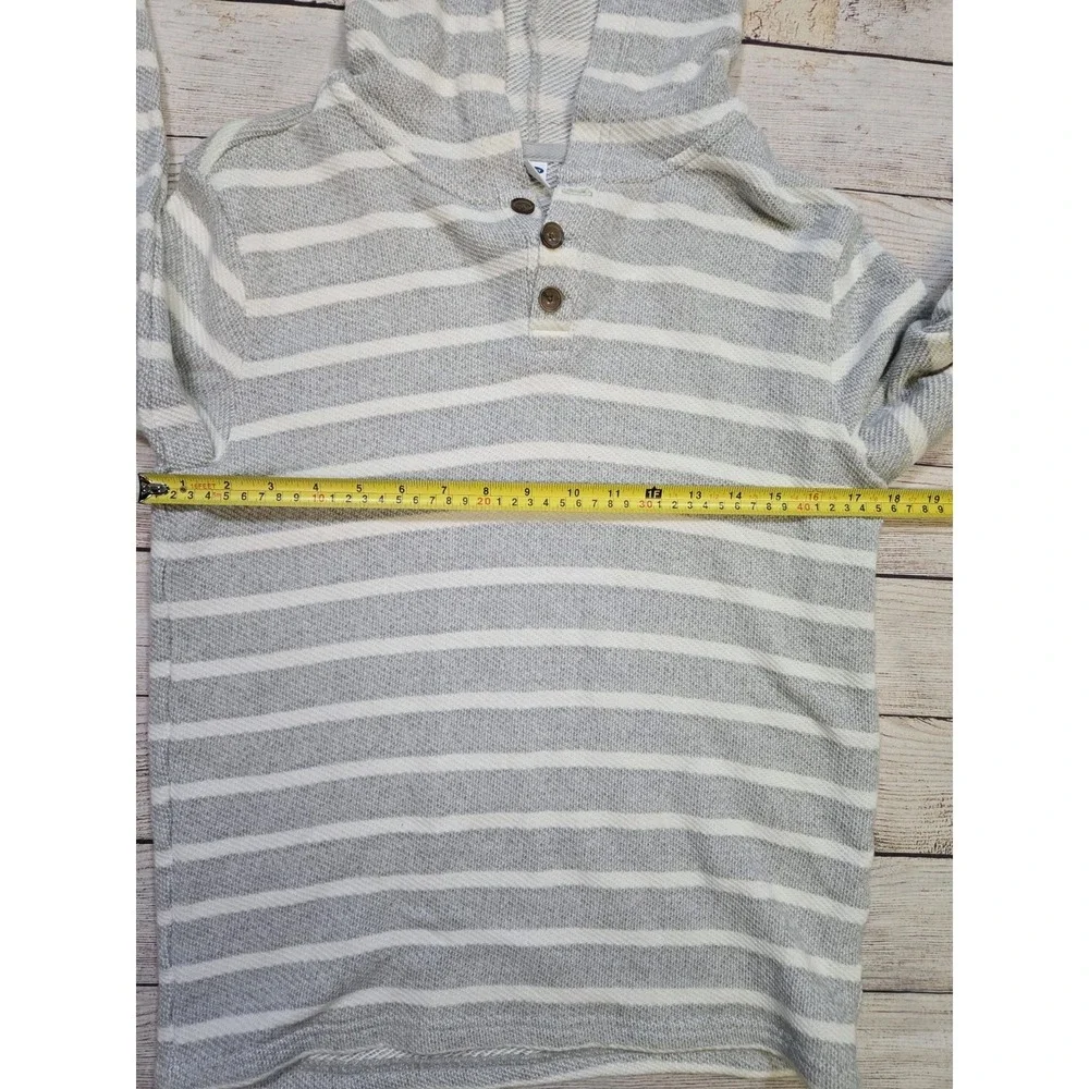 Old Navy Boys Long Sleeve Hooded Knit Baja Henley Gray White Striped Sz XL 14/16